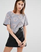 Love Moschino All Over Heart T-shirt In Gray - Gray