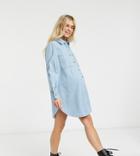 Asos Design Maternity Denim Oversized Shirt Dress In Midwash Blue