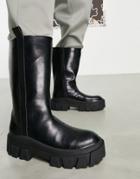 Asos Design Chelsea Calf Boots On Chunky Sole In Black Faux Leather