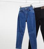 Reclaimed Vintage Inspired The 91' Mom Jean With Knee Rip In Dark Stone Wash-blues