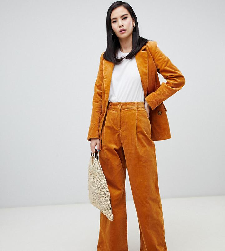 Monki Two-piece Wide Leg Cord Pants In Mustard