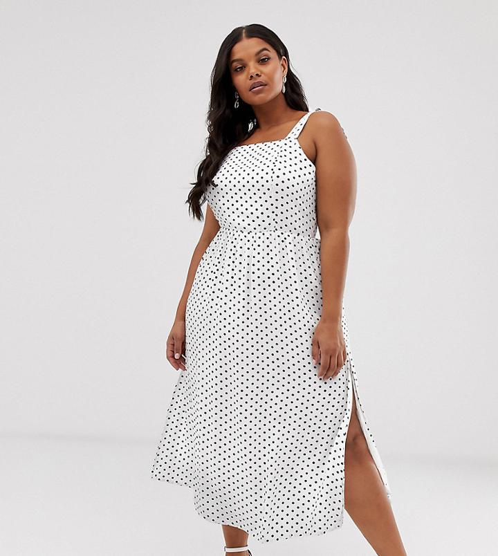 Wild Honey Plus Tie Shoulder Maxi Dress With Shirring In Spot-white