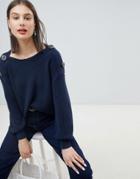 Esprit Button Detail Oversized Chunky Sweater - Navy