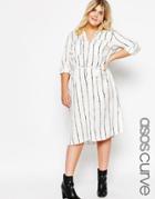 Asos Curve Patch Pocket Grandad Collar Shirt Dress - Stripe
