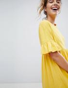 Asos Cotton Slubby Frill Sleeve Smock Dress - Yellow