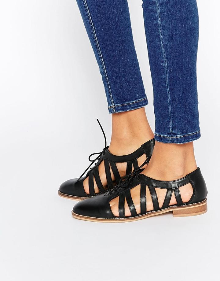 Asos Membership Leather Flat Shoes - Black