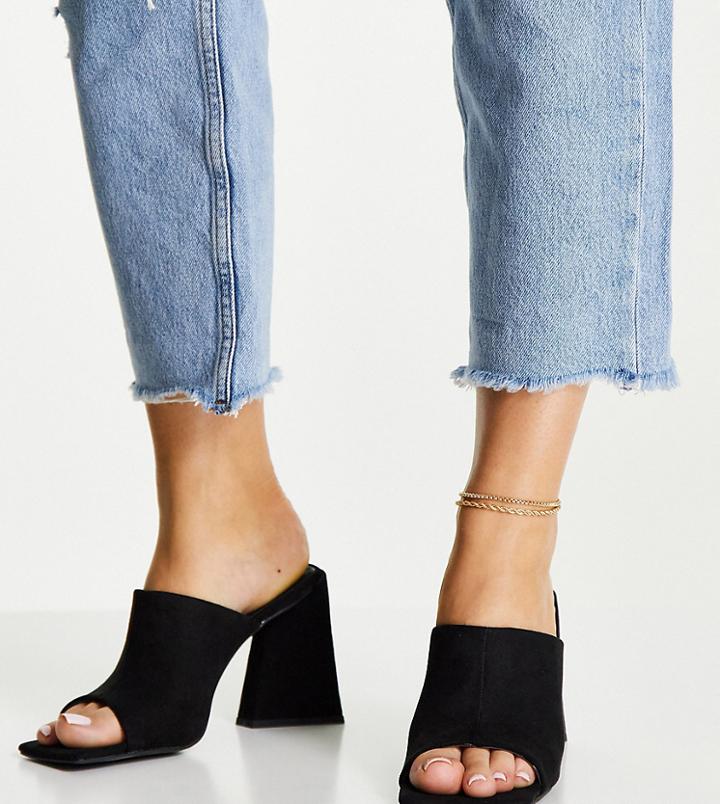 Asos Design Wide Fit Nyla Heeled Mules In Black