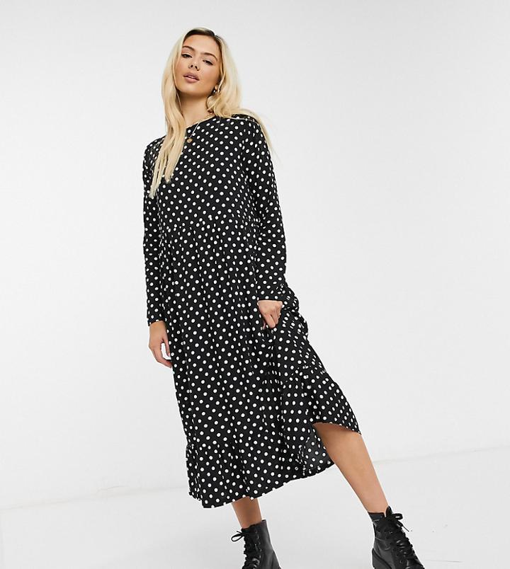 Daisy Street Midaxi Smock Dress In Polka Dot-black
