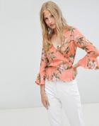 Love & Other Things Floral Wrap Blouse - Pink