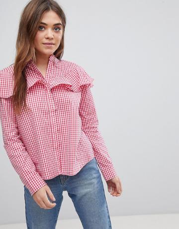 After Market Gingham Ruffle Top - Red