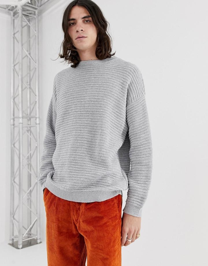 Asos Design Oversized Textured Knit Sweater In Gray - Gray
