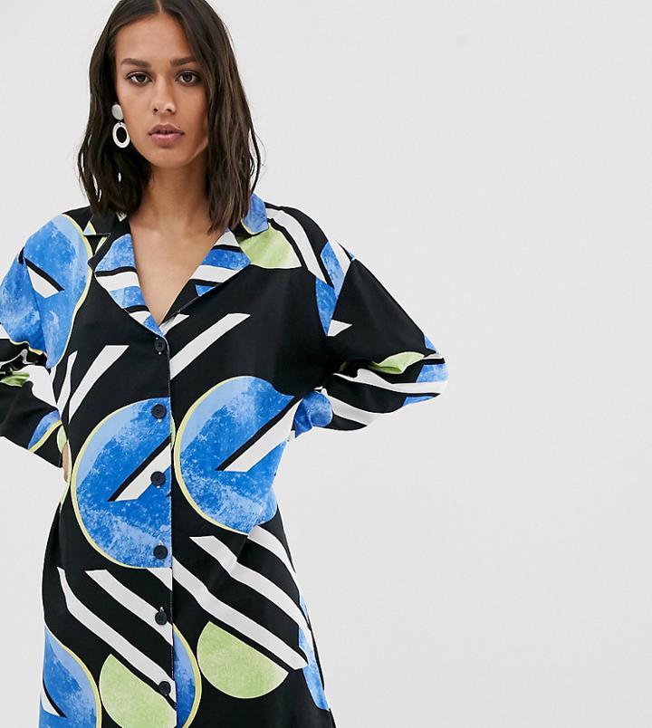 Native Youth Exclusive Shirt Dress In Abstract Polka Dot-blue