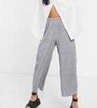 Asos Design Petite Plisse Culotte Pants In Gray Heather-grey