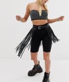 Asos Design Fringe Festival Waist And Hip Skirt Belt-black