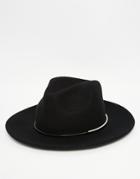 Asos Fedora Hat In Black Felt With Metal Bar - Black