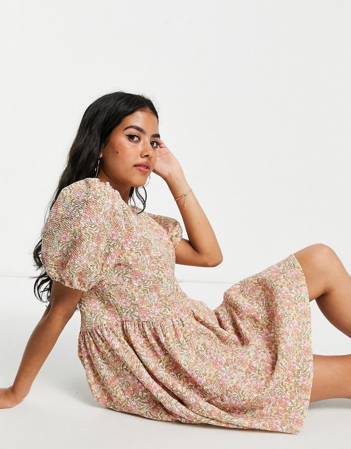 Asos Design Mini Tiered Smock Dress In Pastel Vintage Floral Print-multi