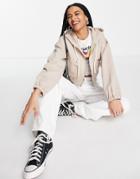 Topshop Cropped Hooded Zip Up Jacket In Sand-neutral