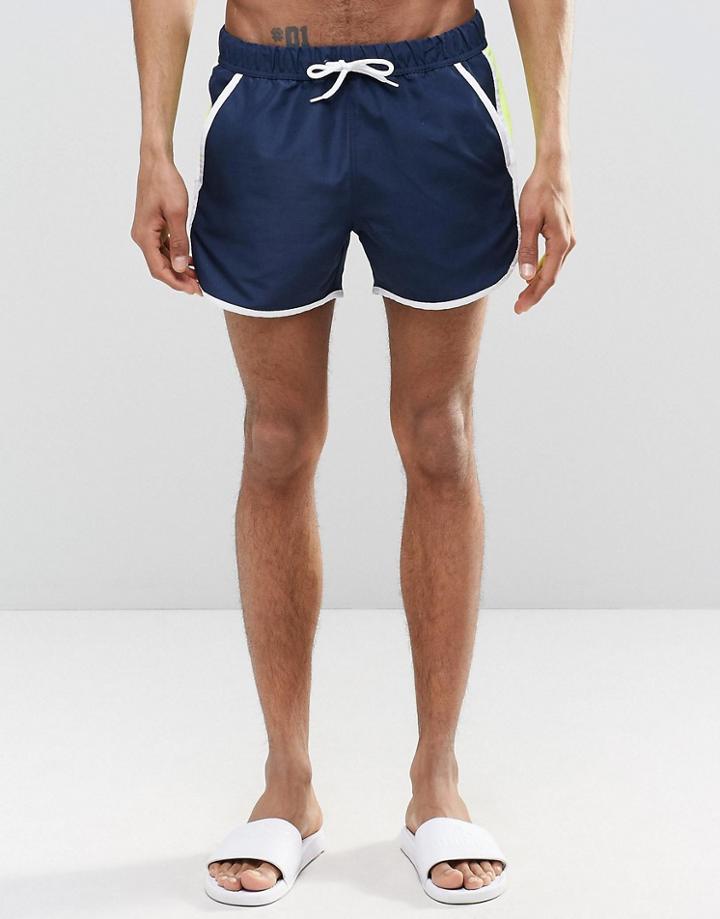 Asos Runner Swim Shorts With Contrast Mesh In Navy - Navy