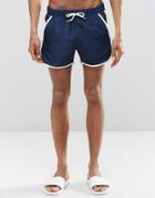 Asos Runner Swim Shorts With Contrast Mesh In Navy - Navy