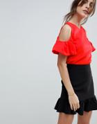 Ted Baker Betey Cold Shoulder Ruffle Top - Red