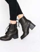 London Rebel Lace Up Chunky Heeled Boot - Black