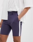 Asos Design Skinny Smart Shorts In Slate Blue With Ice Gray Side Stripe-navy