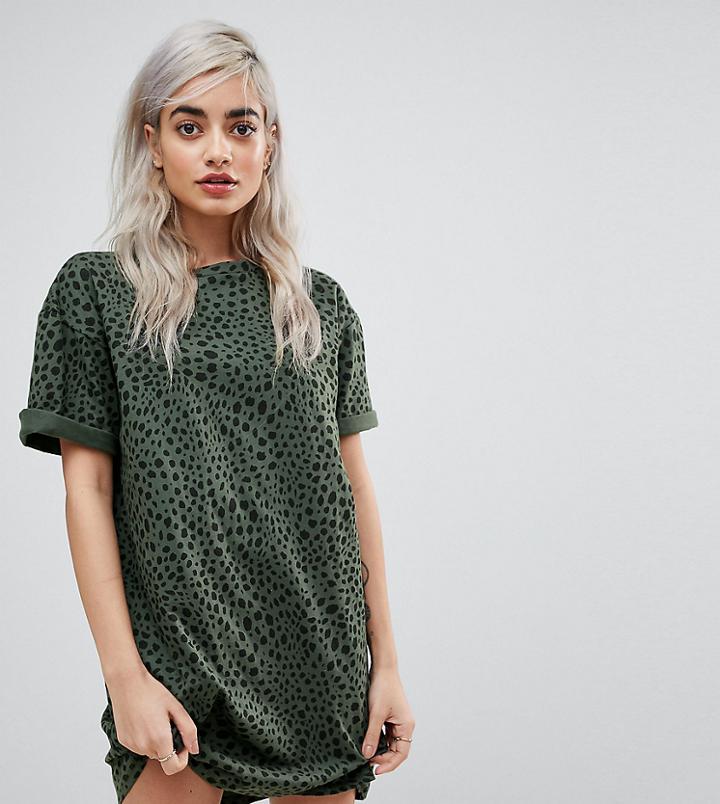 Asos Petite Ultimate T-shirt Dress With Rolled Sleeves In Leopard Print - Multi