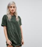 Asos Petite Ultimate T-shirt Dress With Rolled Sleeves In Leopard Print - Multi