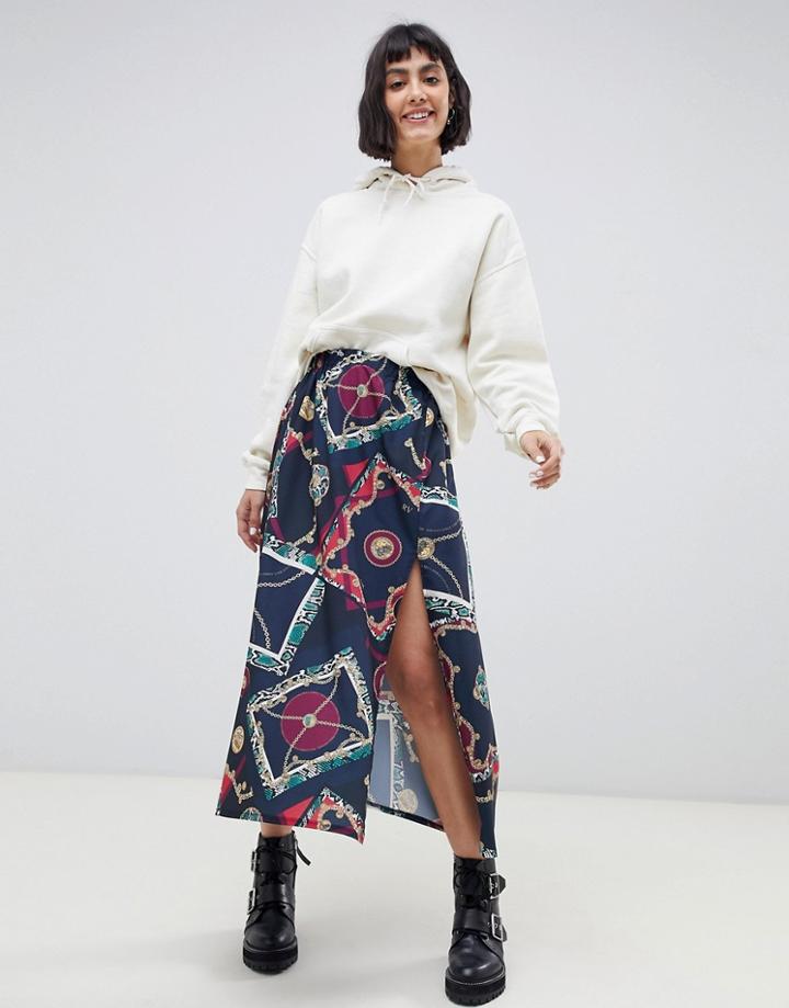 Reclaimed Vintage Inspired Midi Skirt In Scarf Print - Multi