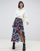 Reclaimed Vintage Inspired Midi Skirt In Scarf Print - Multi