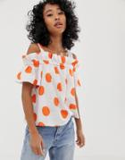 Pepe Jeans Jourdan Polka Dot Cold Shoulder Blouse-white