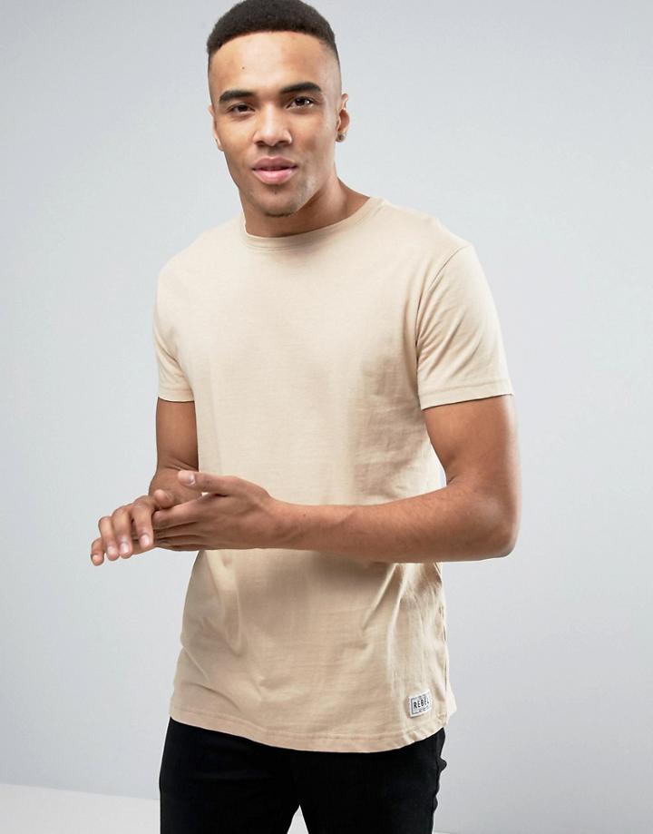 Redefined Rebel Longline T-shirt With Curved Hem - Beige