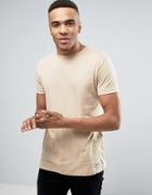 Redefined Rebel Longline T-shirt With Curved Hem - Beige
