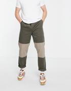 Topman Cut And Sew Relaxed Pants In Khaki-green