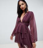 Asos Design Soft Mini Dress With Waist Detail - Purple