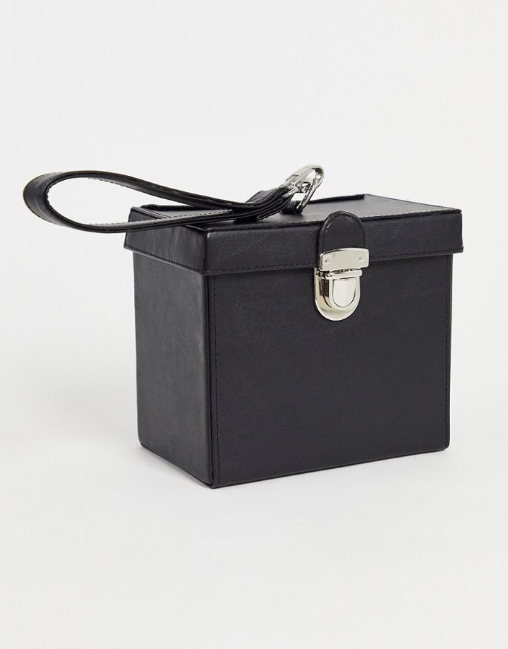Asos Design Structured Box Bag In Black Faux Leather With Grab Handle