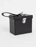 Asos Design Structured Box Bag In Black Faux Leather With Grab Handle