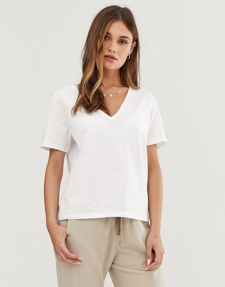 Asos Design T-shirt In Slubby Jersey With V-neck In White