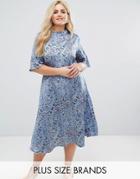 Alice & You Midi Dress With High Neck In Vintage Floral - Blue