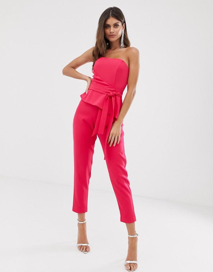 Lavish Alice Origami Folded Bandeau Jumpsuit In Fuchsia - Pink