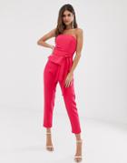 Lavish Alice Origami Folded Bandeau Jumpsuit In Fuchsia - Pink