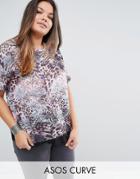 Asos Curve Top Mixed Animal With Lace Hem - Multi
