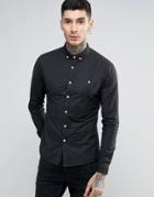 Asos Skinny Oxford Shirt In Navy With Logo - Navy