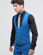Noose & Monkey Super Skinny Db Vest With Stretch - Cornflour Blue