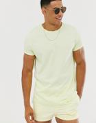 Asos Design Two-piece T-shirt With Crew Neck And Roll Sleeve In Pale Yellow-green