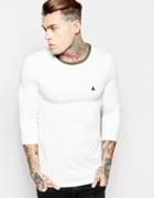 Asos Muscle 3/4 Sleeve T-shirt With Contrast Neck & Embroidery - Off White