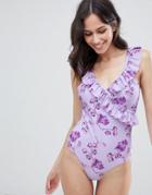 Y.a.s Floral Frill Detail Swimsuit - Multi