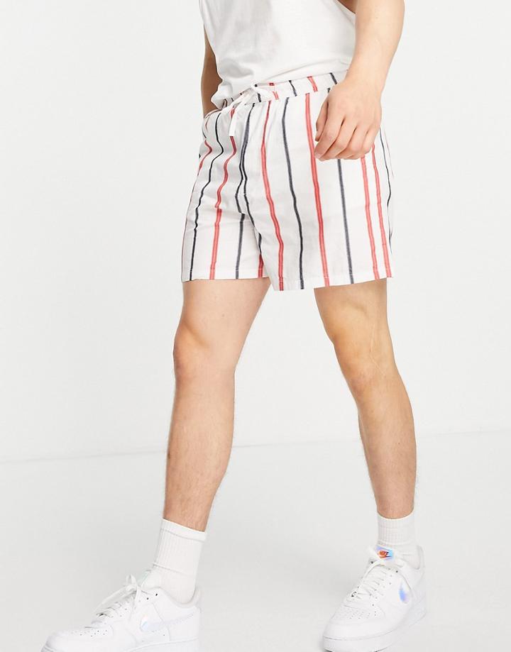 Asos Design Wide Shorts In Multi Colored Stripe-white