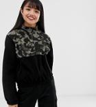 Asos Design Petite Fleece With Zip In Camo - Green