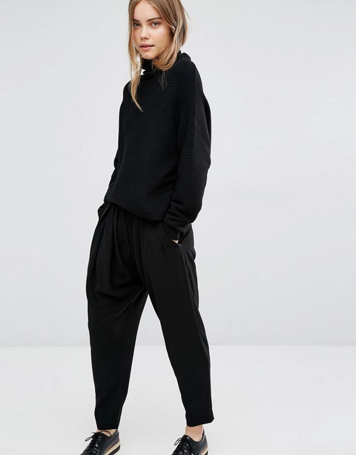 Paisie Draped Boyfriend Pants - Black